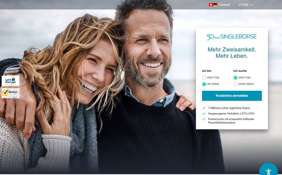 Startseite von 50plus-Singlebörse