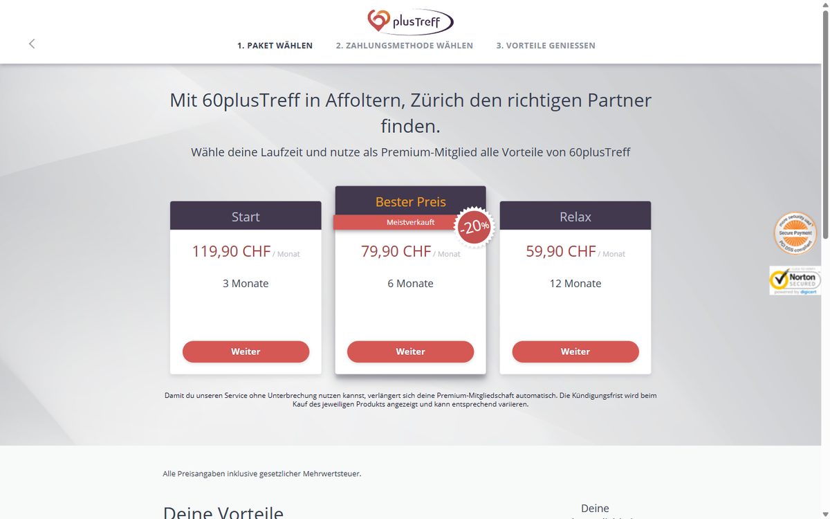 Premium-Angebote von 60plusTreff mit Preisen pro Monat