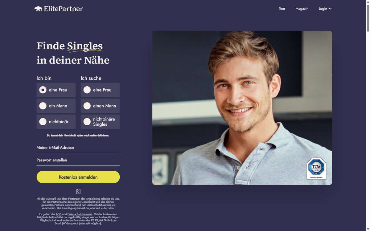 Zweiter Schritt der Anmeldung bei ElitePartner: Frage nach dem Geburtsdatum