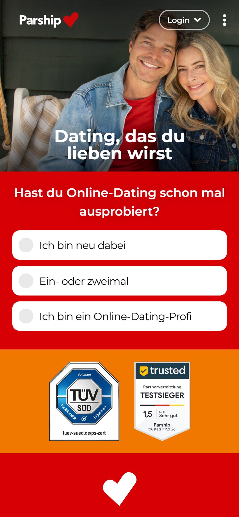 Startseite von Parship auf dem Handy