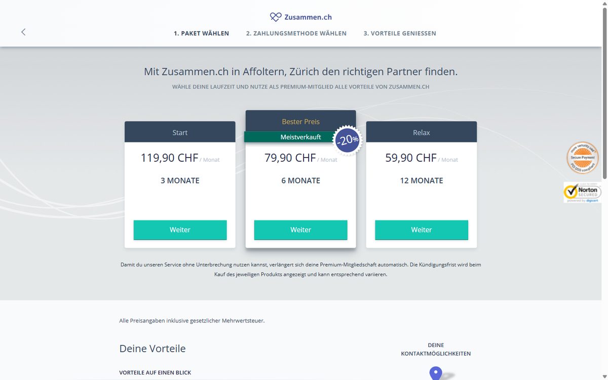 Premium-Angebote von Zusammen.ch mit Preisen pro Monat